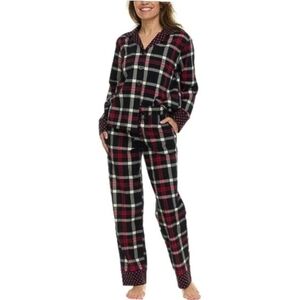 Vera Bradley Long Sleeve Notch Collar & Pant Red Plaid Pajama Set 100% Cotton
